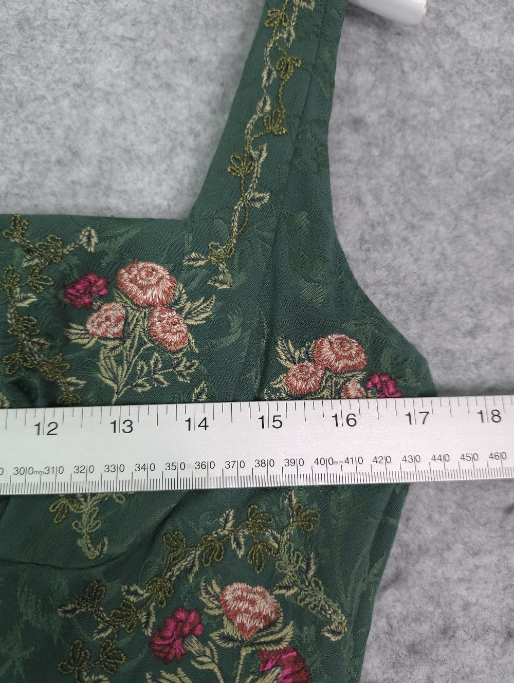 Agua Bendita Miramar Memoria Green Floral Embroidered Midi Dress Square Neck - Picture 13 of 15